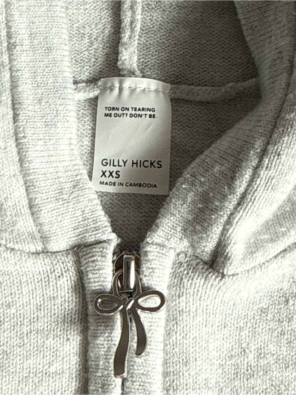 Gilly Hicks Light Gray Hooded Zip Sweater with Bow Charm